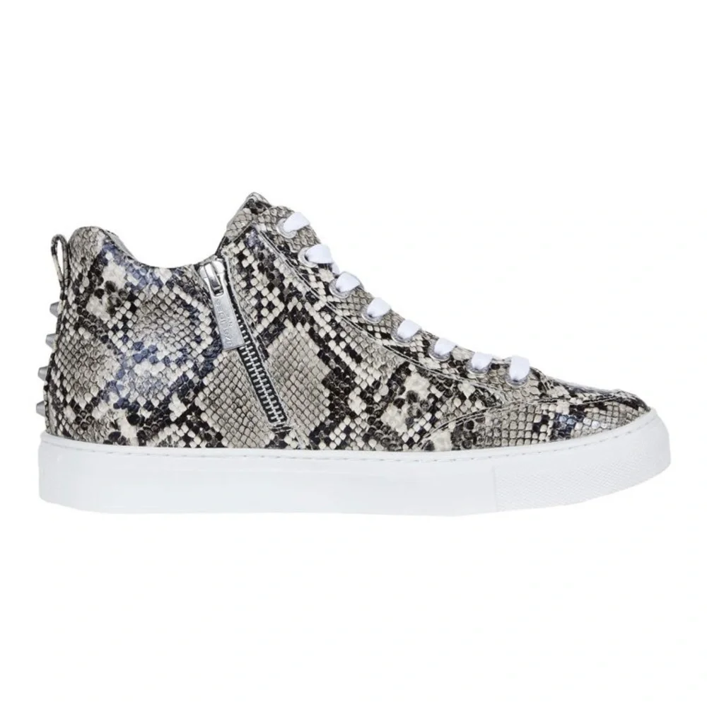JSlides Ludlow Lace Up Snake Print Platform Sneakers Black White Sz 9.5